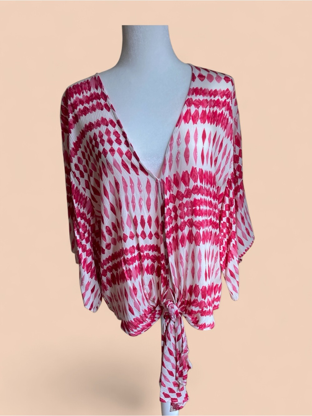 Women’s Pink Tie-Front V-Neck Top